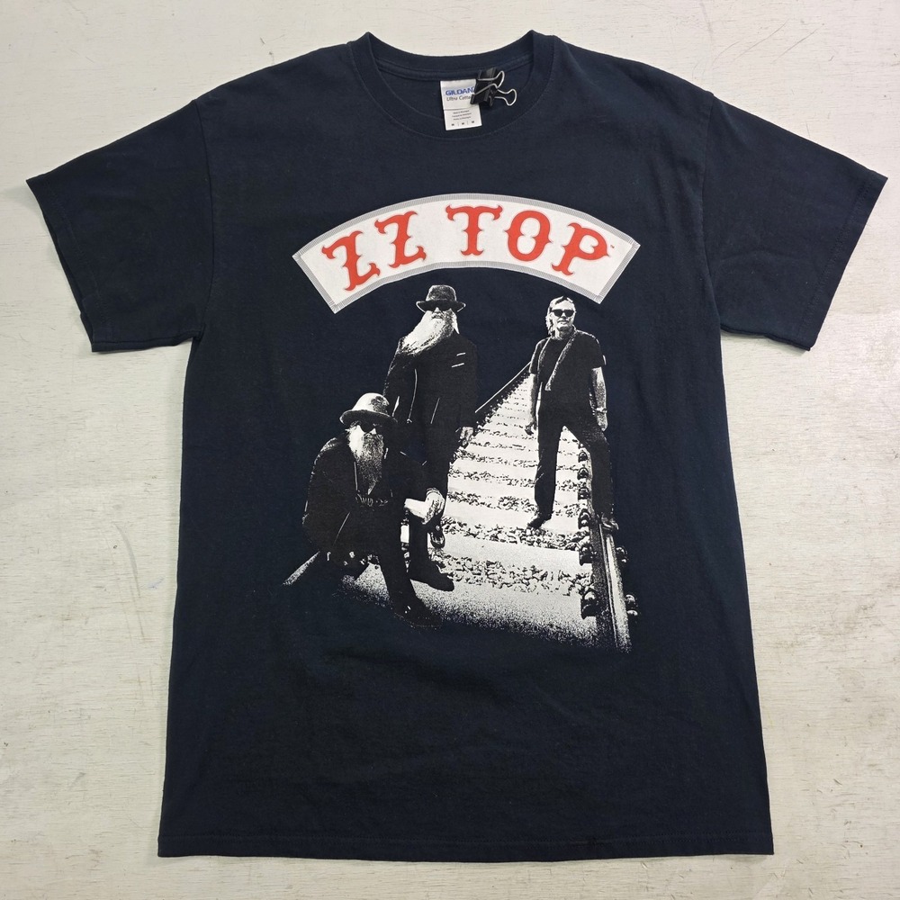 ZZ Top Classic Rock Band Black Tee Shirt Music 2016 Tour Dates Men's Sz M EUC‎